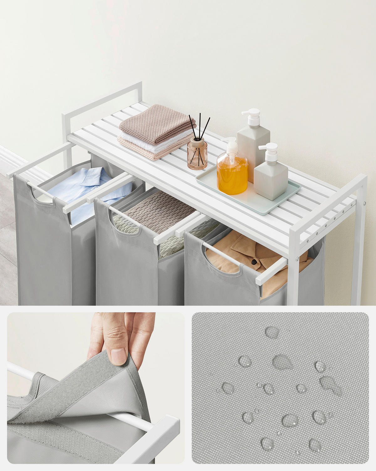 WÄSCHEKORB - Weiß/Grau, Trend, Holzwerkstoff/Textil (92,5/72/33cm) - Boxxx