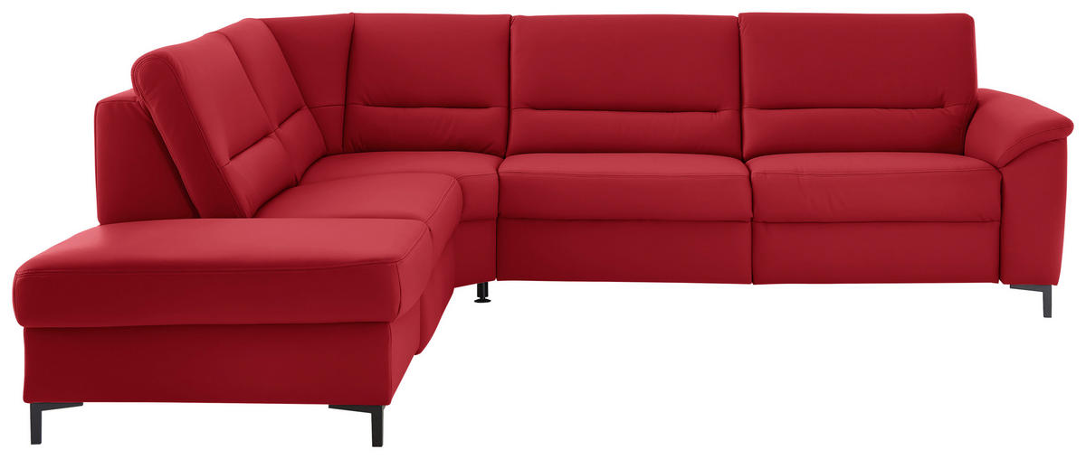 ECKSOFA  in Echtleder Rot  249/290 cm  - Rot/Schwarz, KONVENTIONELL, Leder/Metall (249/290cm) - Beldomo Premium