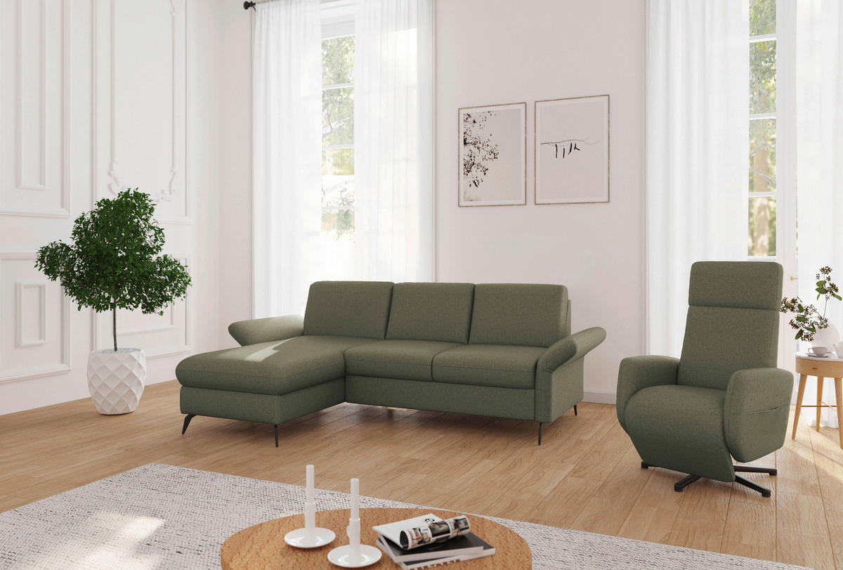 ECKSOFA ROCHELLE E Olivgrün Flachgewebe  - Schwarz/Olivgrün, KONVENTIONELL, Textil/Metall (164/251cm) - Sit & More