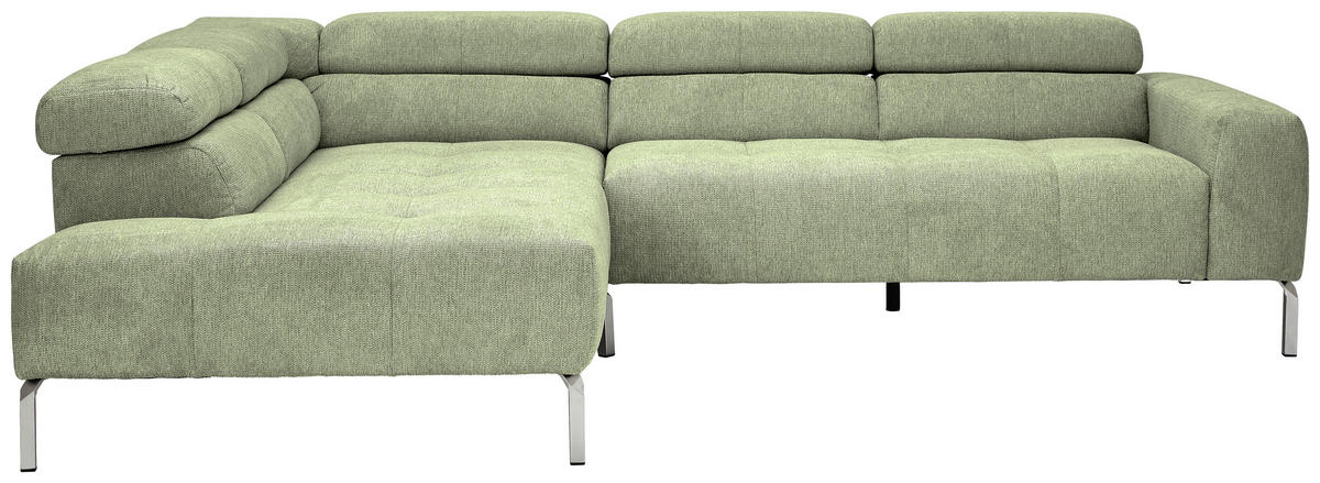 ECKSOFA in Flachgewebe Olivgrün  224/282 cm  - Chromfarben/Olivgrün, KONVENTIONELL, Textil/Metall (224/282cm) - Hom`in