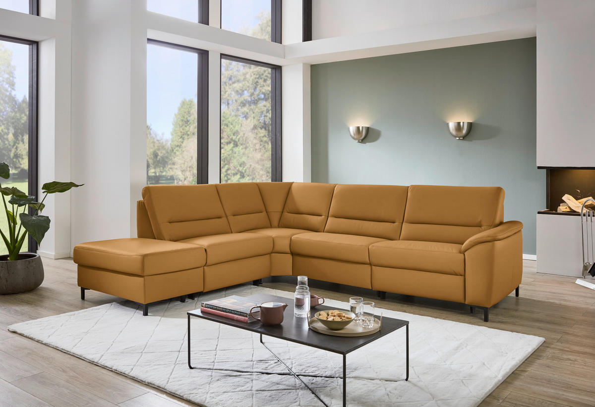 ECKSOFA  in Echtleder Senfgelb  249/290 cm  - Senfgelb/Schwarz, KONVENTIONELL, Leder/Metall (249/290cm) - Beldomo Premium