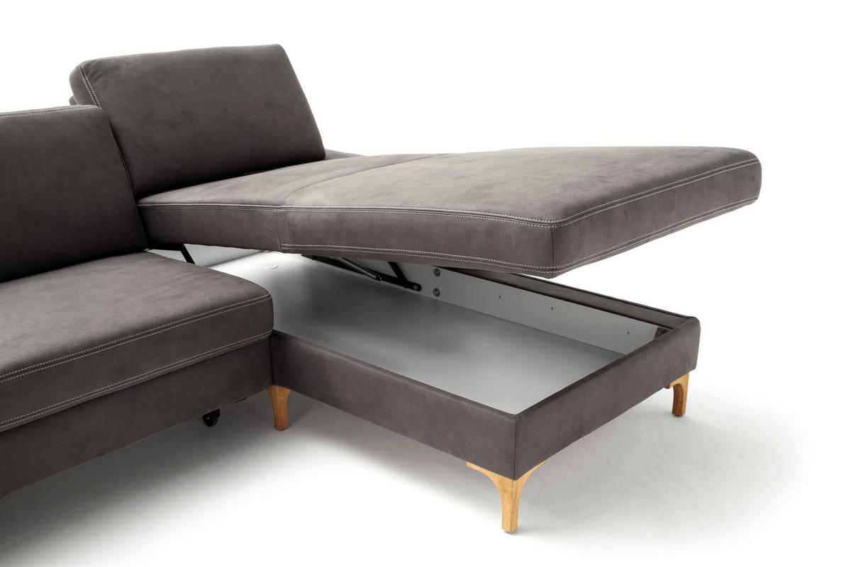 ECKSOFA in Mikrofaser Anthrazit  - Anthrazit/Beige, Design, Holz/Textil (185/276cm) - Pure Home Lifestyle