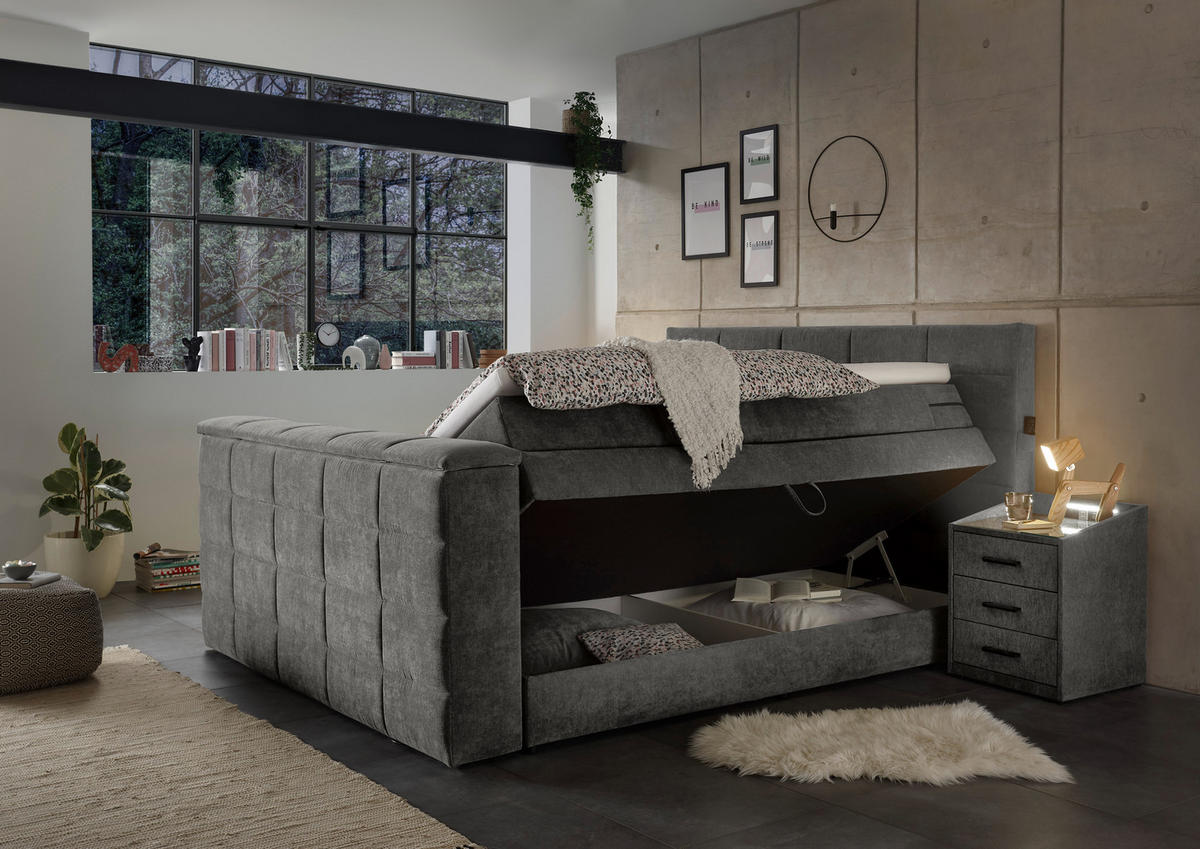 BOXSPRING-ÁGY 180/200 cm  szürke  - szürke, Konventionell, textil (180/200cm) - Carryhome