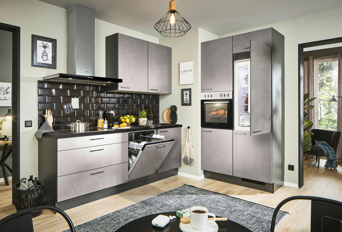 ECKKÜCHE 220/120 cm  in Graphitfarben, Schwarz, Hellgrau  - Hellgrau/Schwarz, Design, Holzwerkstoff/Metall (220/120cm) - Xora