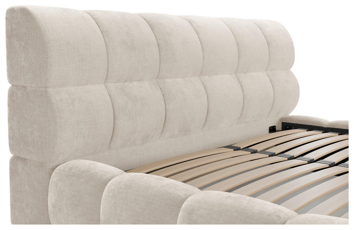 POLSTERBETT 180/200 cm,  in Beige, Lattenrost, Bettkasten,  - Beige/Schwarz, Design, Holz/Textil (180/200cm) - Chameo