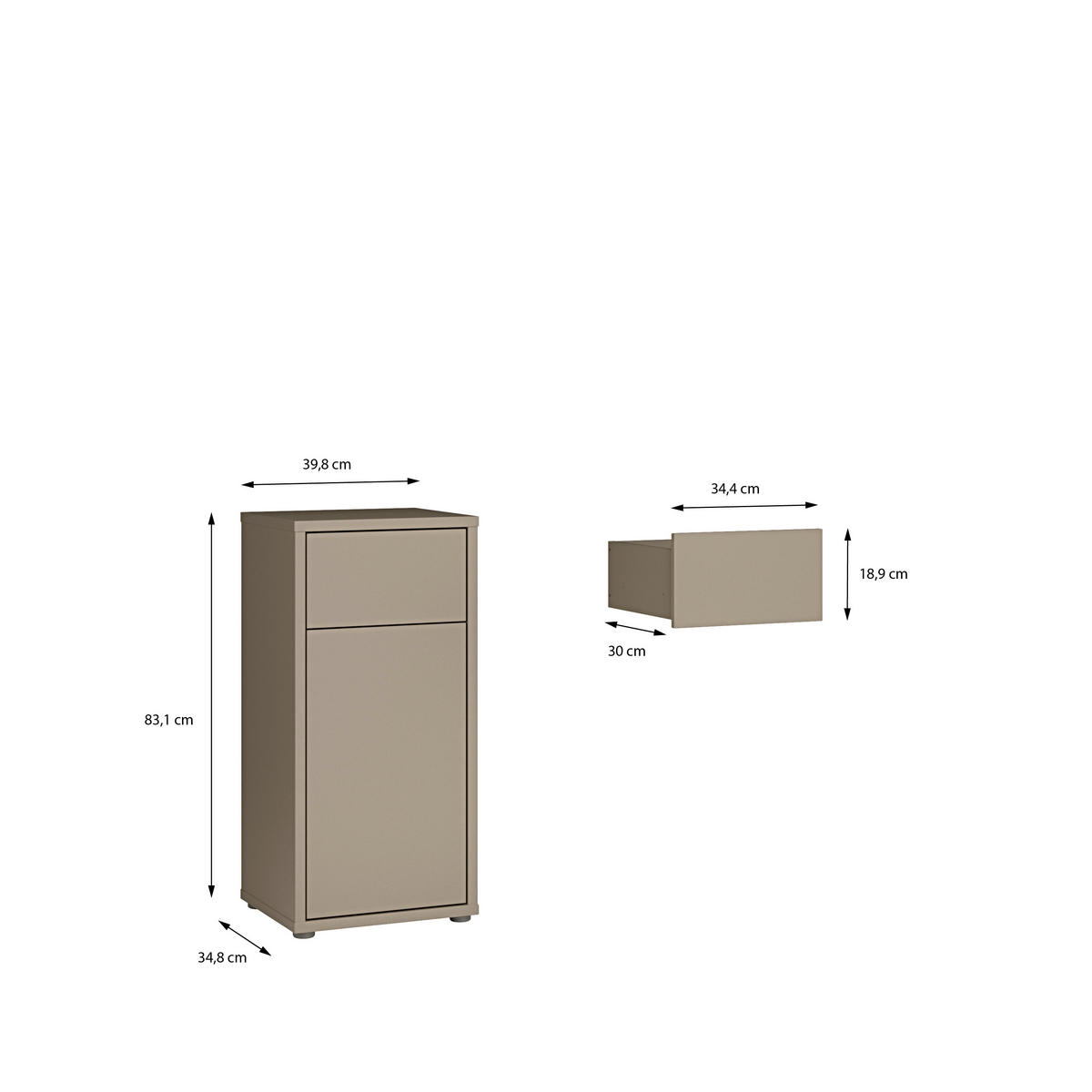 UNTERSCHRANK 39,8/83,1/34,9 cm   - Taupe/Grau, MODERN, Holzwerkstoff/Kunststoff (39,8/83,1/34,9cm) - Xora