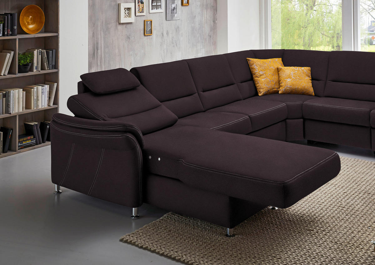 WOHNLANDSCHAFT in Mikrofaser Dunkelbraun  - Dunkelbraun/Alufarben, KONVENTIONELL, Textil/Metall (173/330/262cm) - Beldomo System