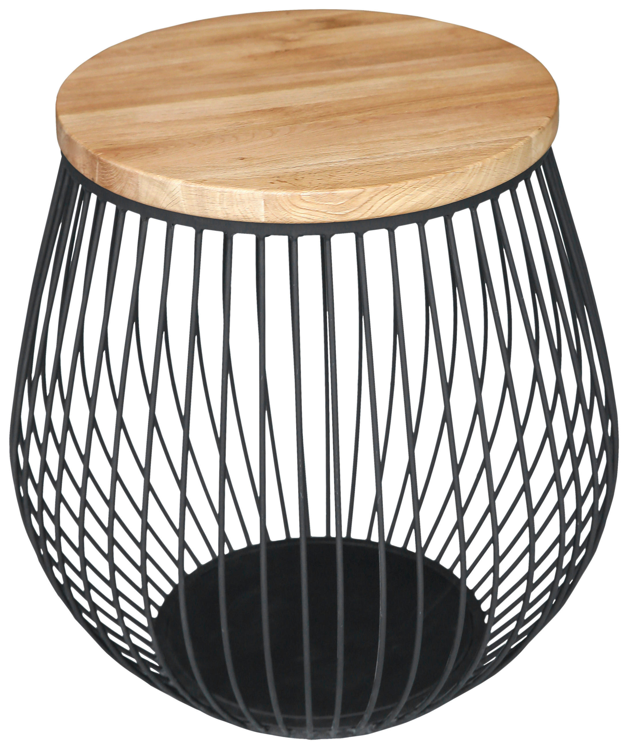 BEISTELLTISCH 54/54/52,5 cm Eiche massiv Naturfarben, Schwarz rund  - Schwarz/Naturfarben, Design, Leder/Holz (54/54/52,5cm) - Novel