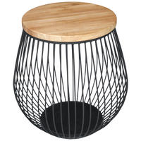 BEISTELLTISCH in Holz, Metall, Holzwerkstoff 54/54/52,5 cm  - Schwarz/Naturfarben, Design, Leder/Holz (54/54/52,5cm) - Novel