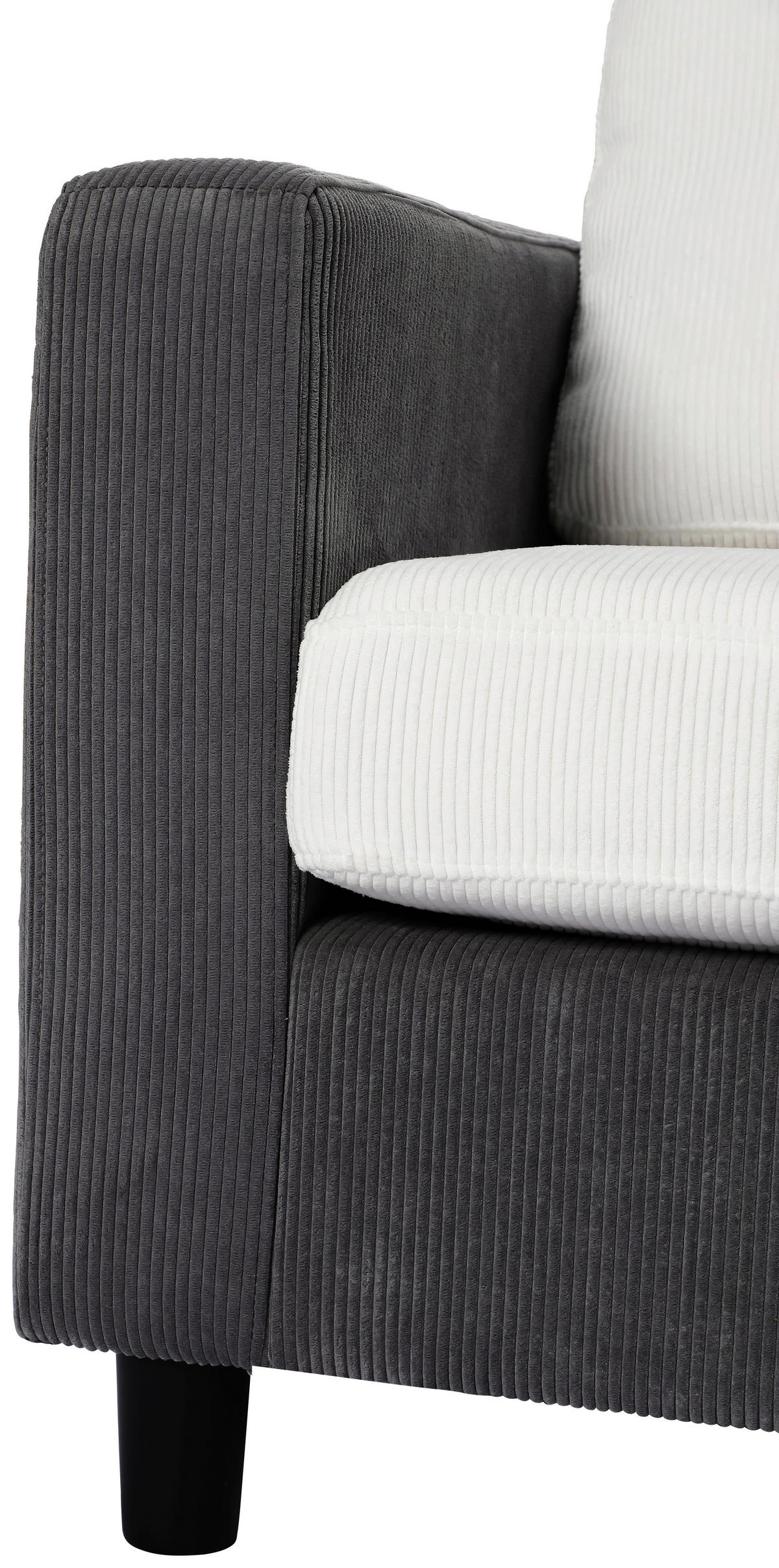 ECKSOFA Weiß Cord  - Dunkelgrau/Schwarz, Design, Kunststoff/Textil (198/135cm) - P & B