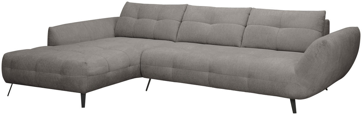 ECKSOFA Graubraun Chenille Armlehnenkissen, Rücken echt, Sitztiefenverstellung  - Graubraun/Schwarz, KONVENTIONELL, Textil/Metall (215/313cm) - Hom`in