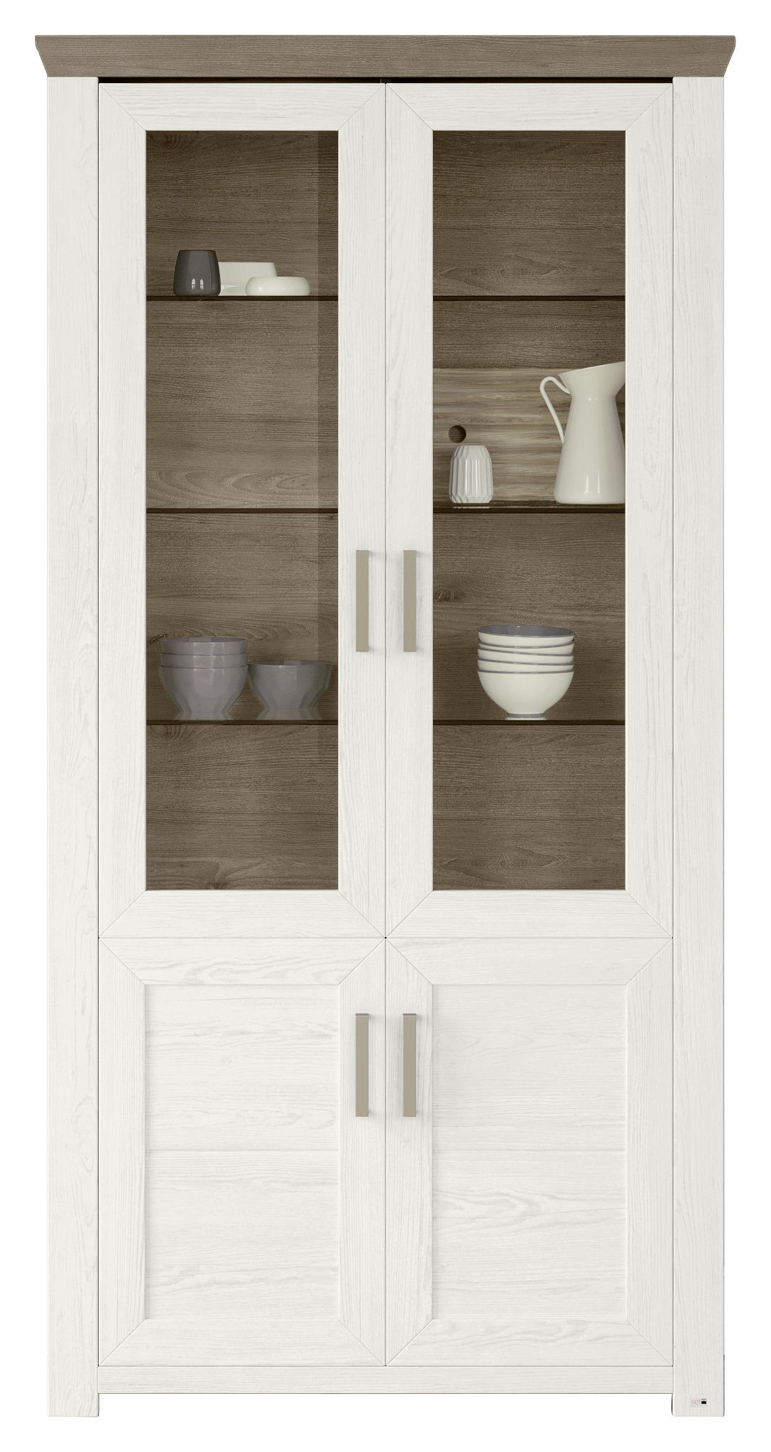 VITRINE Weiß, Eichefarben - Eichefarben/Weiß, Design, Glas/Holzwerkstoff (104,5/206,6/42,2cm) - SetOne by Musterring