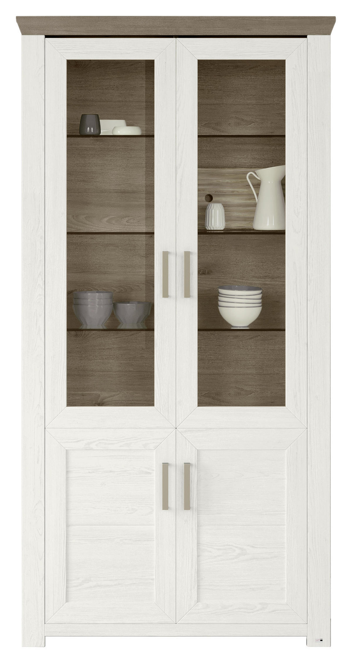 VITRINE in Weiß, Eichefarben  - Eichefarben/Weiß, Design, Glas/Holzwerkstoff (104,5/206,6/42,2cm) - SetOne by Musterring