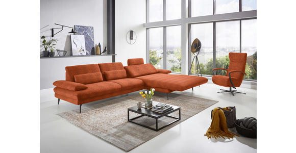 ECKSOFA in Chenille Terracotta 310/180 cm - Terracotta/Schwarz, Design, Textil/Metall (310/180cm) - Dieter Knoll