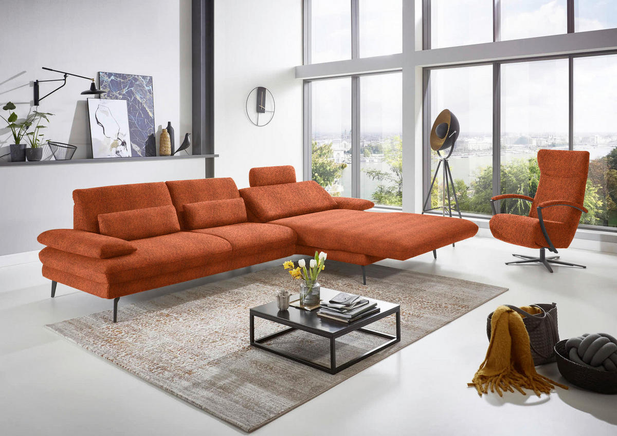 ECKSOFA in Chenille Terracotta  - Terracotta/Schwarz, Design, Textil/Metall (310/180cm) - Dieter Knoll