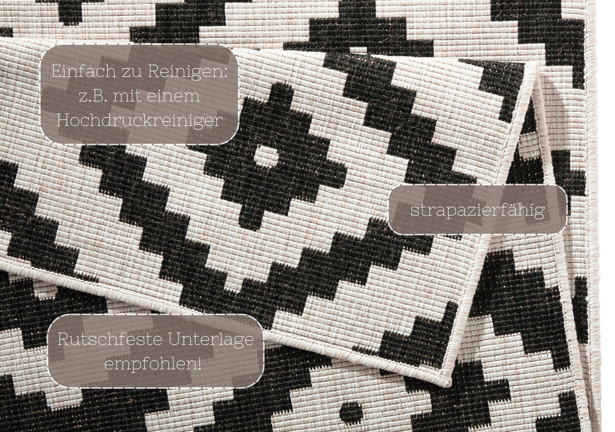 OUTDOORTEPPICH 80/150 cm Twin Creme, Schwarz  - Creme/Schwarz, Basics, Kunststoff (80/150cm) - Novel