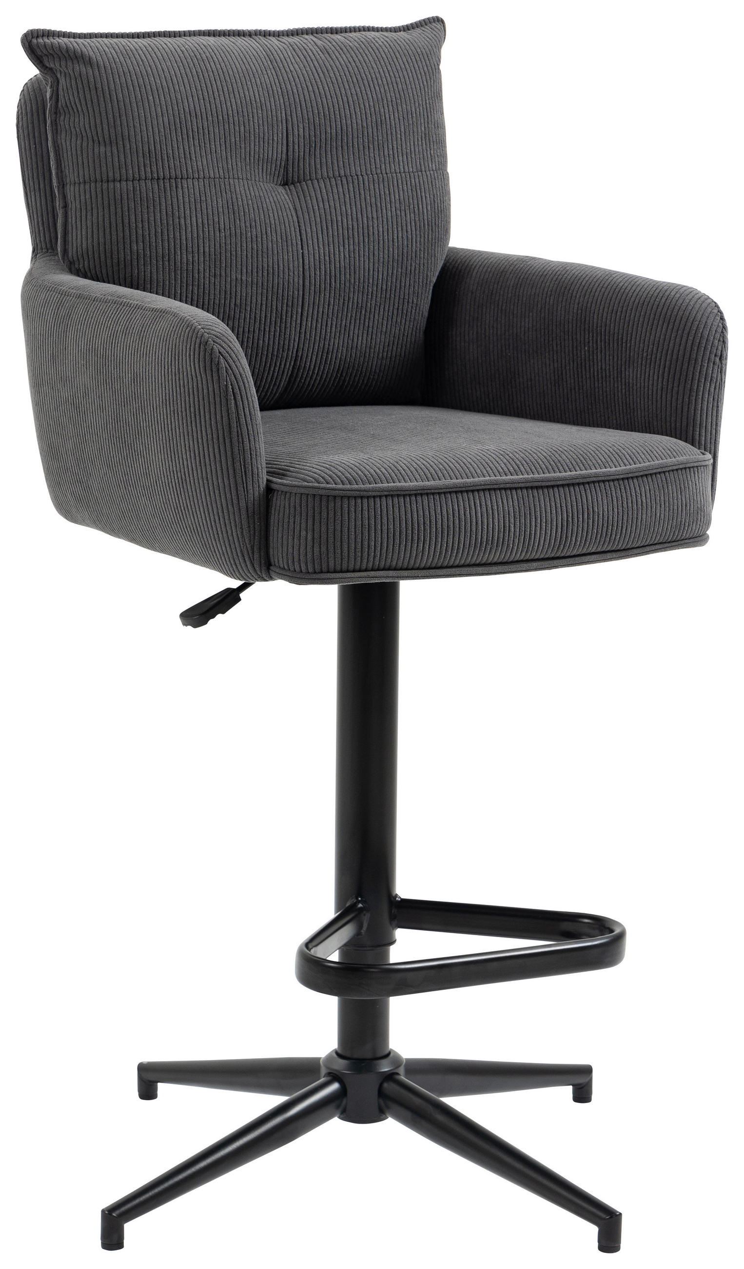 BARHOCKER Cord Anthrazit Eisen Stoffauswahl, Sitzfläche 360° drehbar, inklusive Armlehnen  - Anthrazit/Schwarz, Design, Textil/Metall (54/98-120/58cm) - Novel