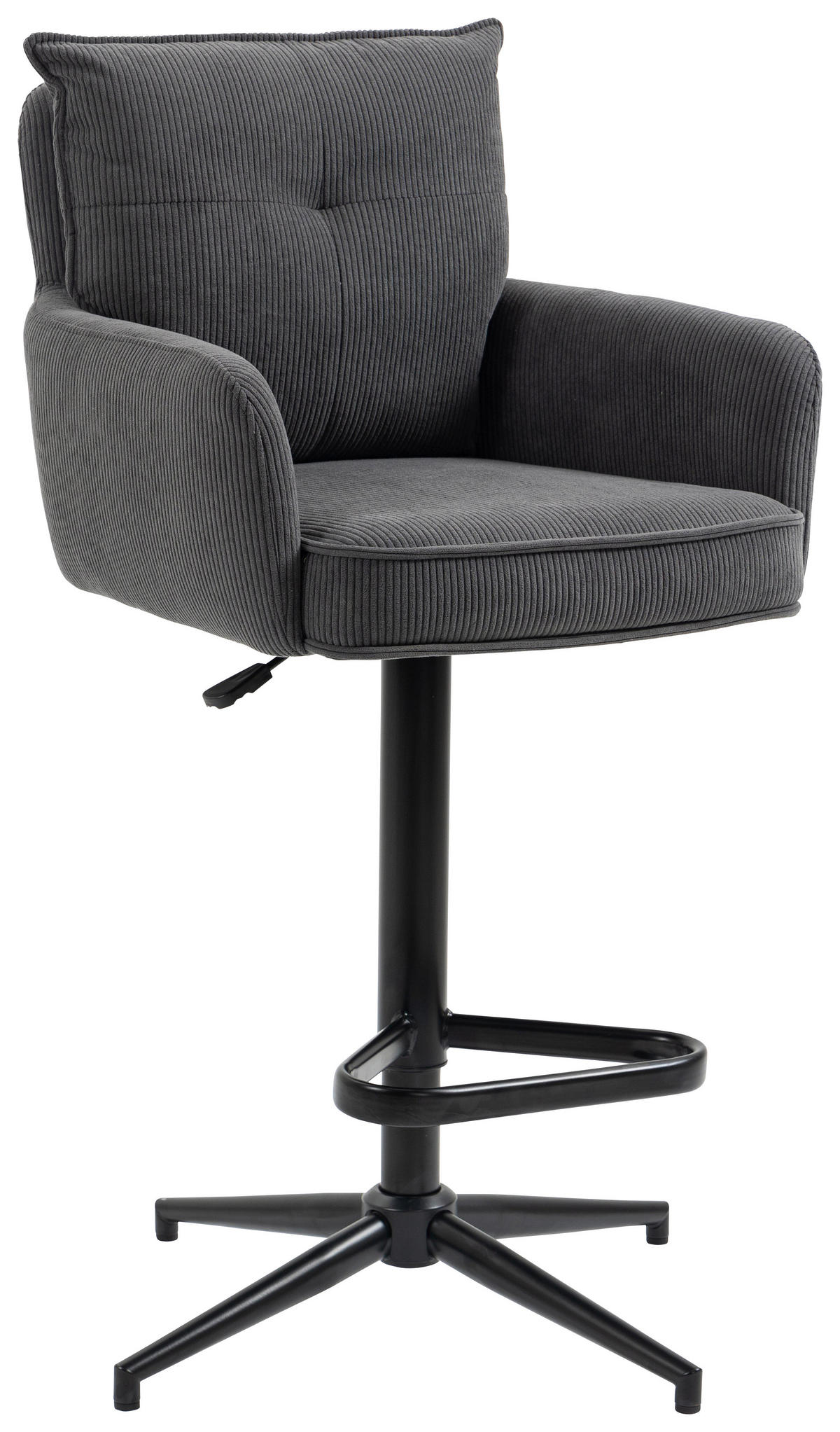 BARHOCKER Cord Anthrazit Eisen Stoffauswahl, Sitzfläche 360° drehbar, inklusive Armlehnen  - Anthrazit/Schwarz, Design, Textil/Metall (54/98-120/58cm) - Novel