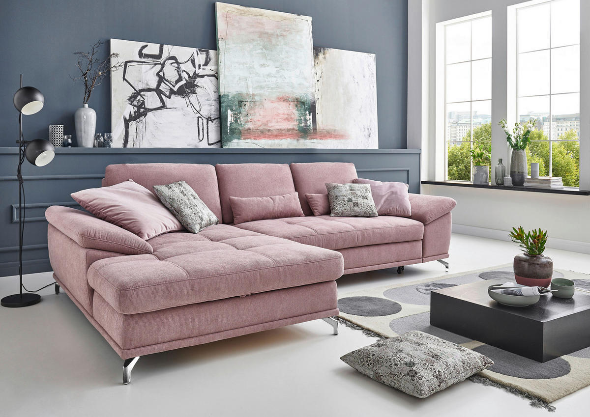 ECKSOFA in Flachgewebe Flieder  - Silberfarben/Flieder, Konventionell, Textil/Metall (176/301cm) - Sit & More