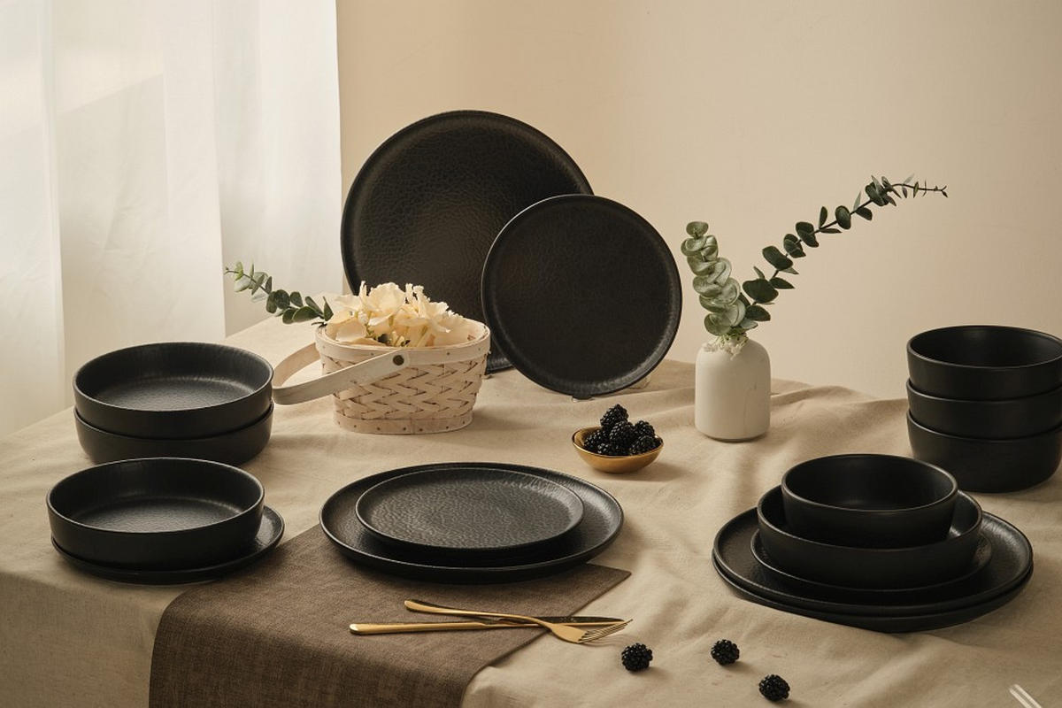 ÉTKÉSZLET 16 részes  - fekete, Trend, kerámia - Novel