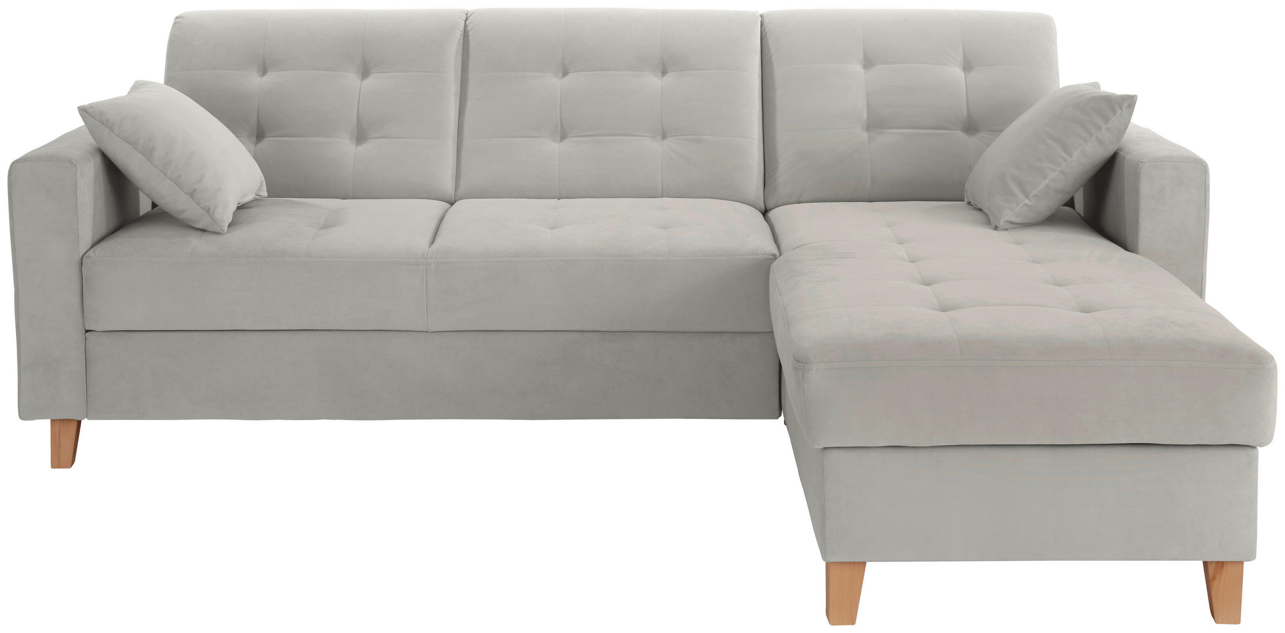 ECKSOFA  Samt Hellgrau  - Hellgrau/Naturfarben, Design, Holz/Textil (231/160cm) - Livetastic