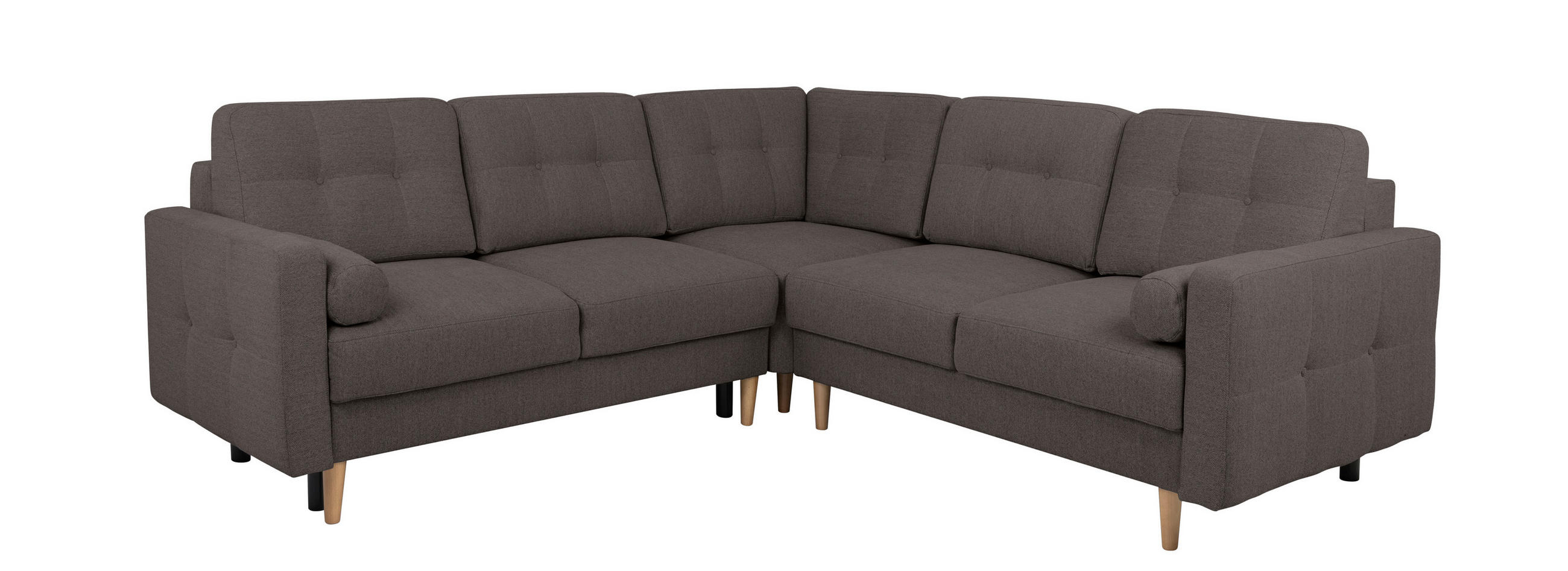 ECKSOFA Noret Grau Rückenkissen, Armlehnenkissen, Bettkasten, Schlaffunktion  - Buchefarben/Grau, Design, Holz/Textil (242/242cm) - MID.YOU
