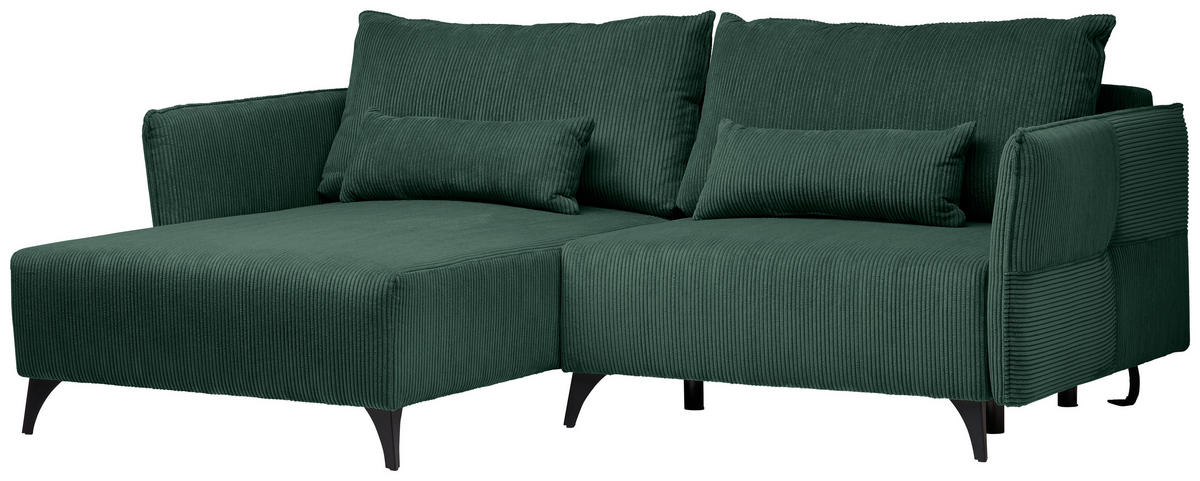 ECKSOFA Grün Cord  - Schwarz/Grau, Design, Textil/Metall (175/254cm) - Stylife
