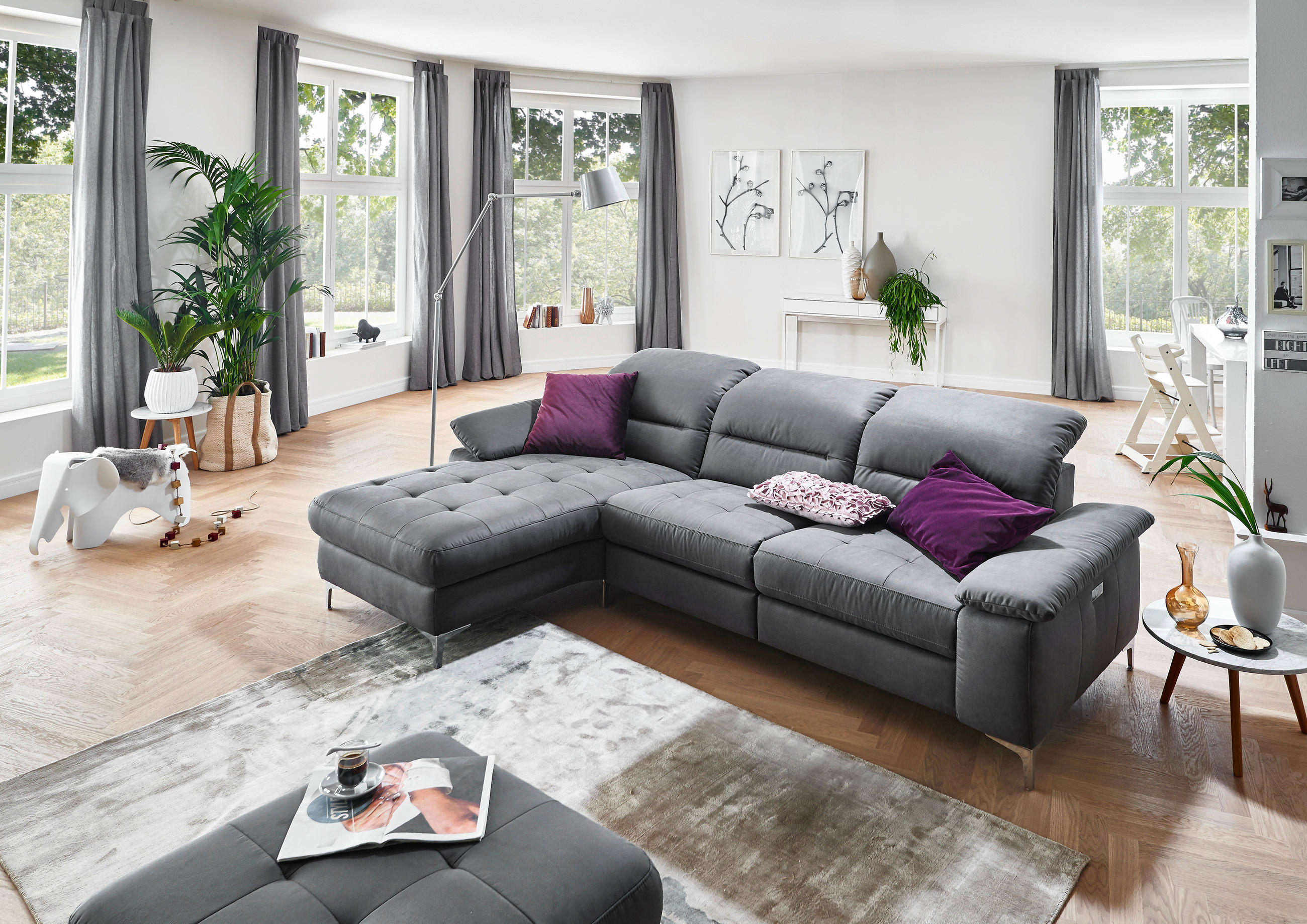 ECKSOFA Anthrazit Mikrofaser  - Anthrazit, Design, Textil (184/280cm) - Pure Home Comfort