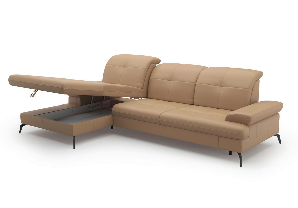 ECKSOFA in Vliesstoff Kombination Echtleder/Stoff Cappuccino  - Schwarz/Cappuccino, Konventionell, Leder/Textil (185/279cm) - Sit & More