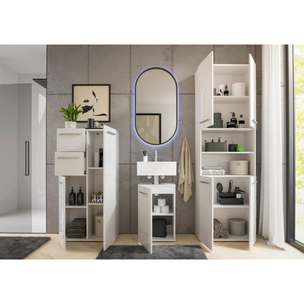 Thumbnail - Mid.you Midischrank, Weiß, Weiß Hochglanz, Kunststoff, 3 Fächer, 2 Schublade(n) Schubladen, 60x121x31 cm, stehend, Badez...