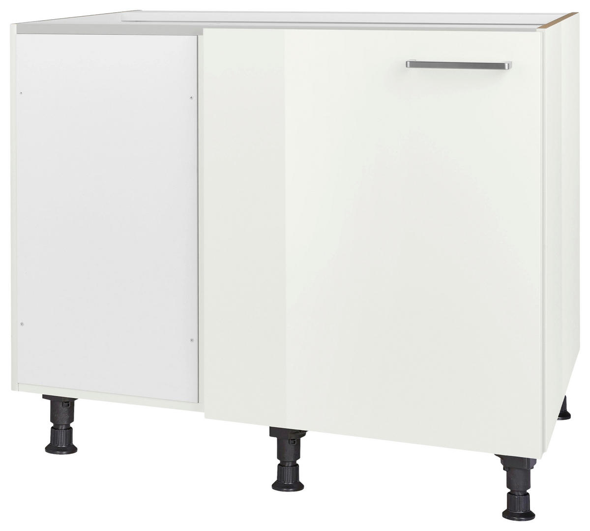 ECKUNTERSCHRANK 125/87/65 cm  - Edelstahlfarben/Weiß Hochglanz, MODERN, Holzwerkstoff/Metall (125/87/65cm) - Nobilia