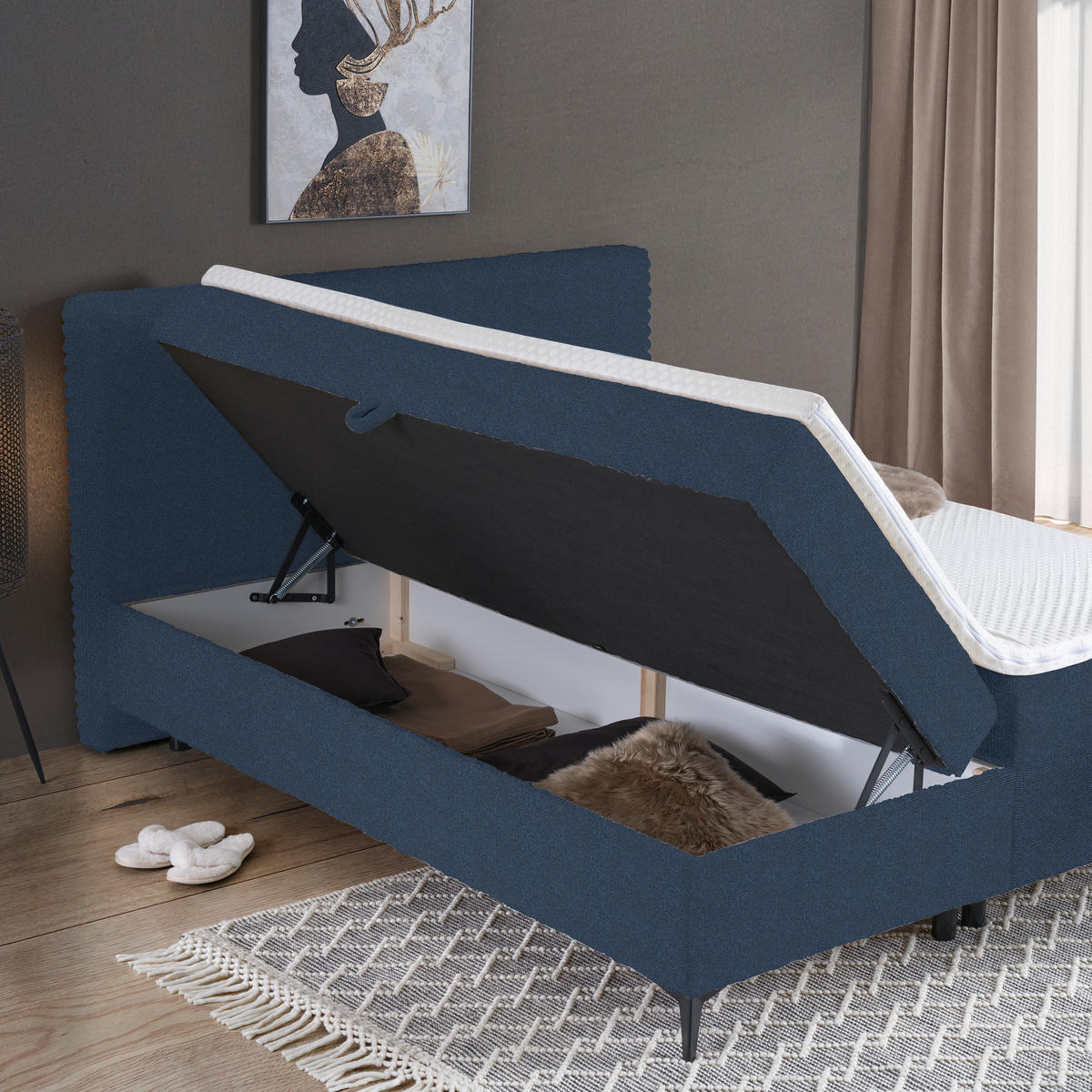 BOXBETT 140/200 cm  in Blau  - Blau/Schwarz, Design, Holz/Holzwerkstoff (140/200cm) - Xora