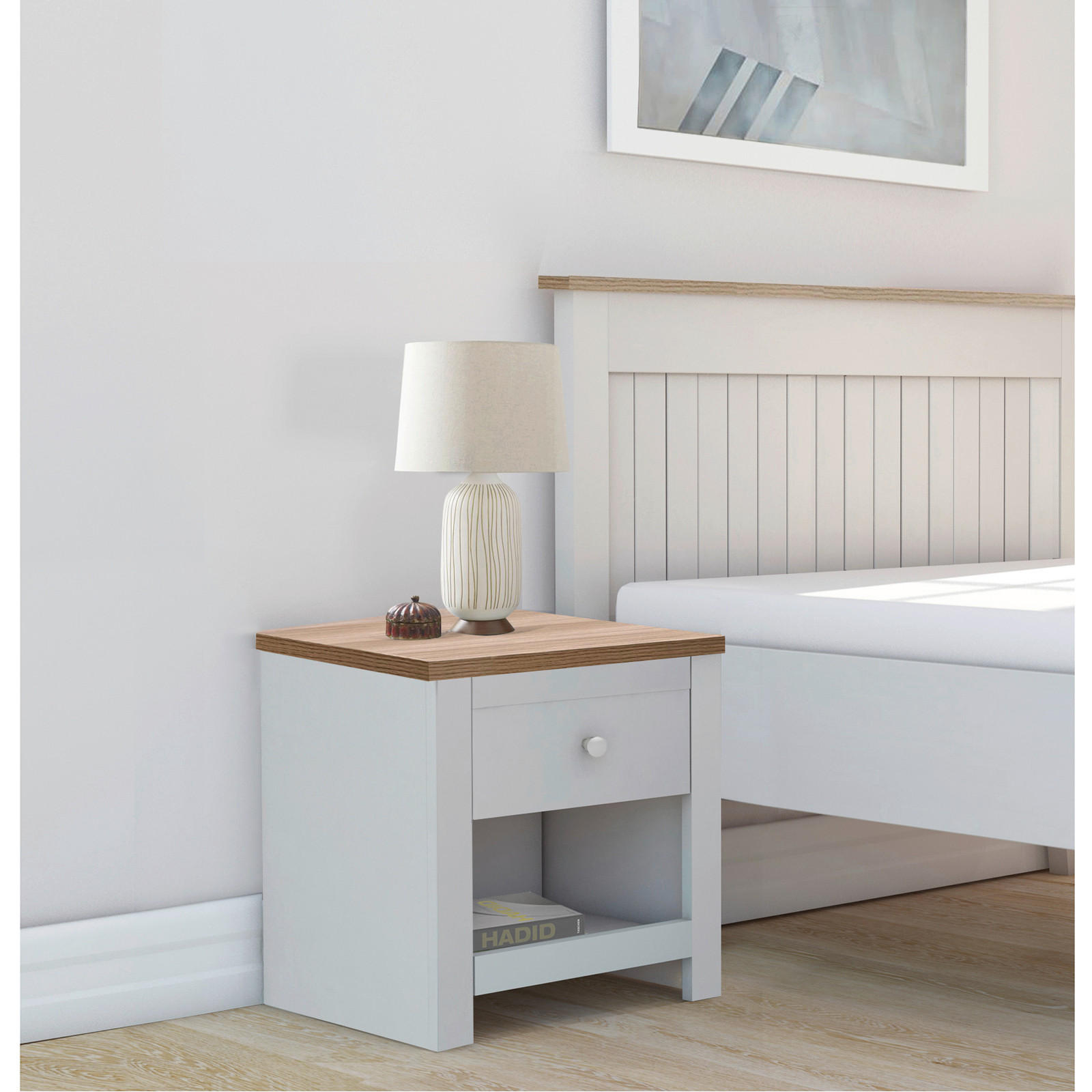 NACHTTISCH 45/46/35 cm  in Creme, Eichefarben  - Eichefarben/Silberfarben, Design, Holzwerkstoff/Metall (45/46/35cm) - MID.YOU