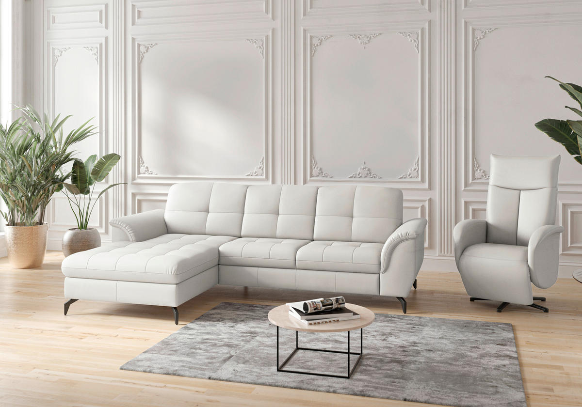 ECKSOFA in Echtleder Weiß  164/262 cm  - Schwarz/Weiß, MODERN, Leder/Metall (164/262cm) - Sit & More