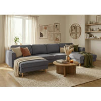 WOHNLANDSCHAFT  in Struktur Anthrazit  - Anthrazit/Buchefarben, MODERN, Holz/Textil (161/306/161cm) - Trendmanufaktur