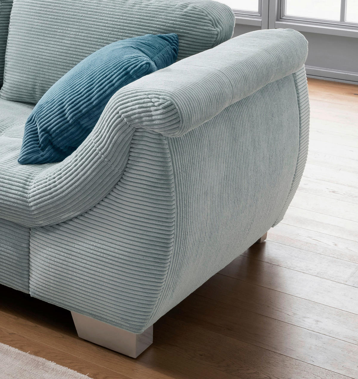 ECKSOFA in Cord Blau  - Blau/Silberfarben, Design, Holz/Textil (190/250cm) - MID.YOU