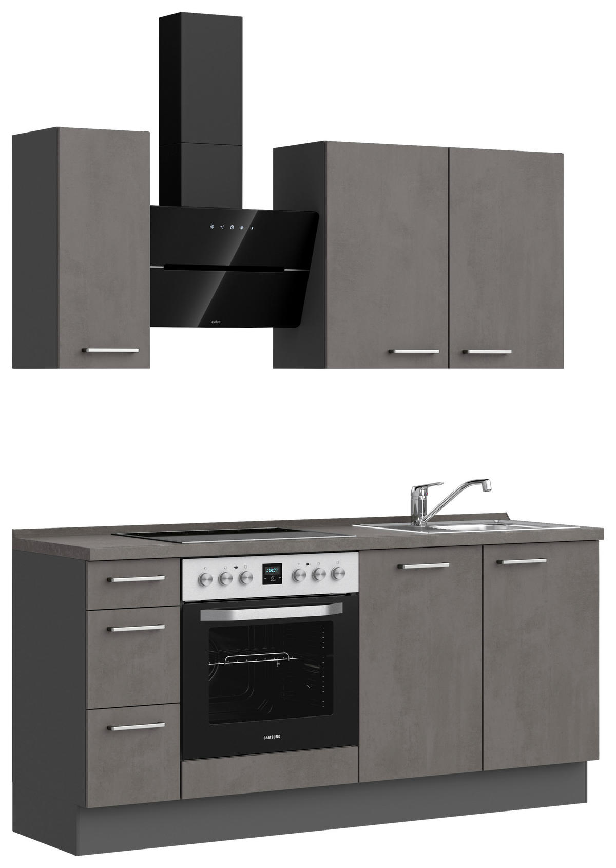 KÜCHENBLOCK 180 cm   in Schieferfarben  - Schieferfarben/Edelstahlfarben, MODERN, Holzwerkstoff/Metall (180cm) - Nobilia