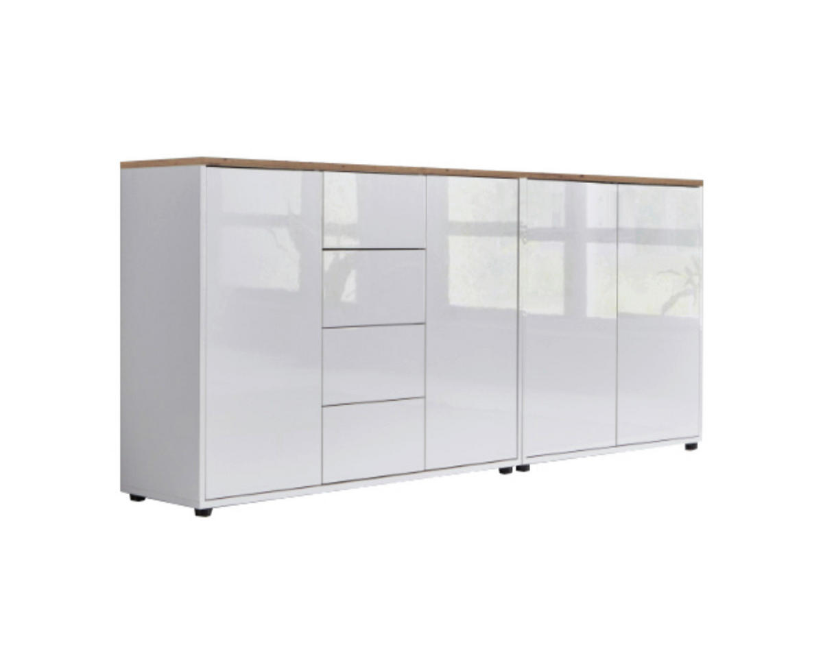 SIDEBOARD Mailand Set 15  in 185/73/33 cm  - Weiß Hochglanz/Schwarz, MODERN, Holzwerkstoff/Kunststoff (185/73/33cm) - MID.YOU