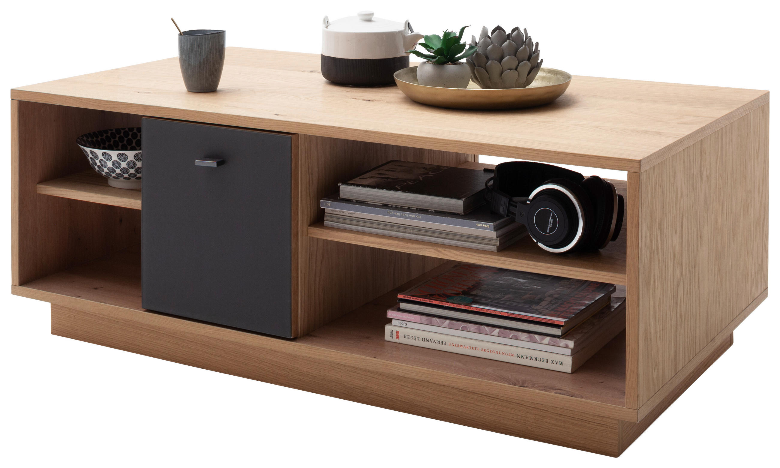 COUCHTISCH Glas, Holzwerkstoff 115/65/44 cm  - Eiche Bianco/Anthrazit, Design, Glas/Holzwerkstoff (115/65/44cm) - MID.YOU