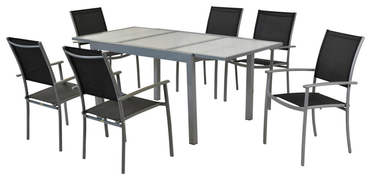 GARTENSET Aluminium  - Silberfarben/Schwarz, MODERN, Textil/Metall - Gardenson