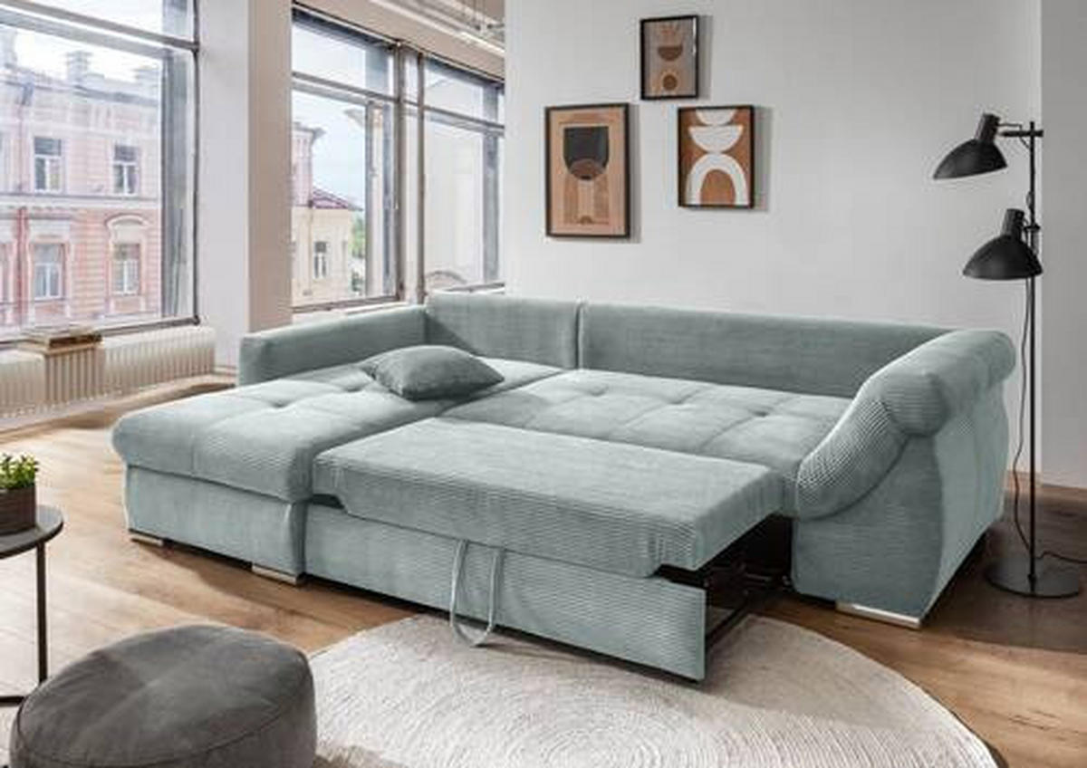 ECKSOFA Hellblau Cord  - Chromfarben/Hellblau, MODERN, Holz/Textil (188/302cm) - MID.YOU
