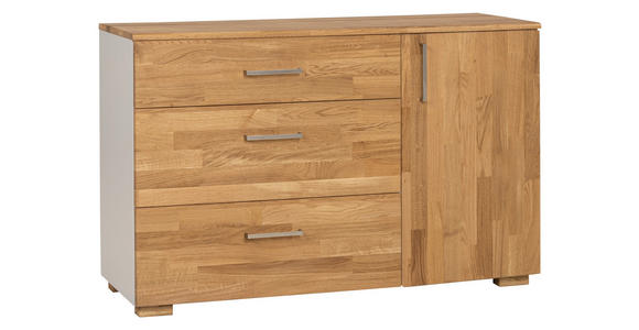 SIDEBOARD Eiche massiv Grau, Eichefarben Einlegeböden  - Eichefarben/Silberfarben, KONVENTIONELL, Holz/Holzwerkstoff (125/80/42cm) - Cantus