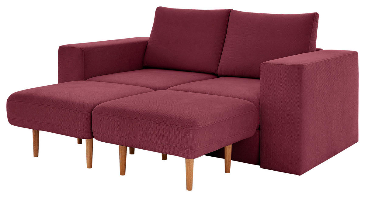DREISITZER-SOFA inkl. Hocker in Webstoff Rot, Beere  - Eichefarben/Beere, Design, Holz/Textil (212/96/107cm) - LOOKS by W.Joop
