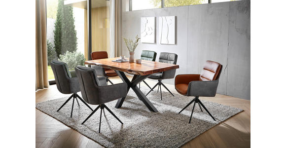 ARMLEHNSTUHL  inklusive Armlehnen, Sitzfläche 180° drehbar, automatische Rückholfunktion Mikrofaser Echtleder  - Anthrazit/Schwarz, Design, Leder/Textil (58/89/67cm) - Xora