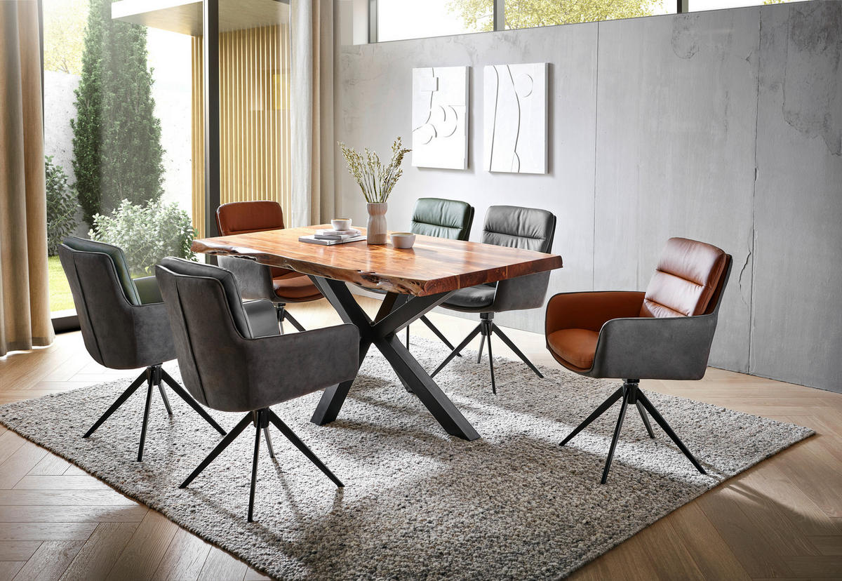 ARMLEHNSTUHL  in Eisen Mikrofaser Echtleder pigmentiert  - Anthrazit/Schwarz, Design, Leder/Textil (58/89/67cm) - Xora