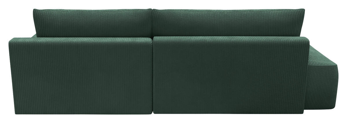 ECKSCHLAFSOFA  mit Schlafen auf Sitzhöhe, Rücken echt, Armteil rechts Cord Dunkelgrün  - Dunkelgrün/Schwarz, MODERN, Kunststoff/Textil (253/167cm) - Trendmanufaktur
