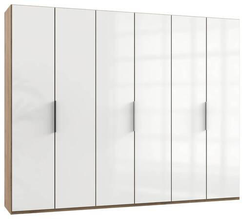 DREHTÜRENSCHRANK 300/236/58 cm 6-türig Eichefarben, Weiß Hochglanz  - Chromfarben/Weiß Hochglanz, MODERN, Holzwerkstoff/Metall (300/236/58cm) - MID.YOU
