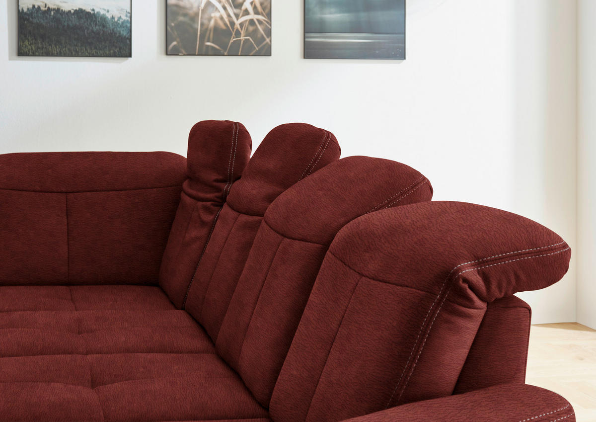 WOHNLANDSCHAFT Hellrot Mikrofaser  - Wildeiche/Hellrot, KONVENTIONELL, Holz/Textil (243/343/185cm) - Voleo