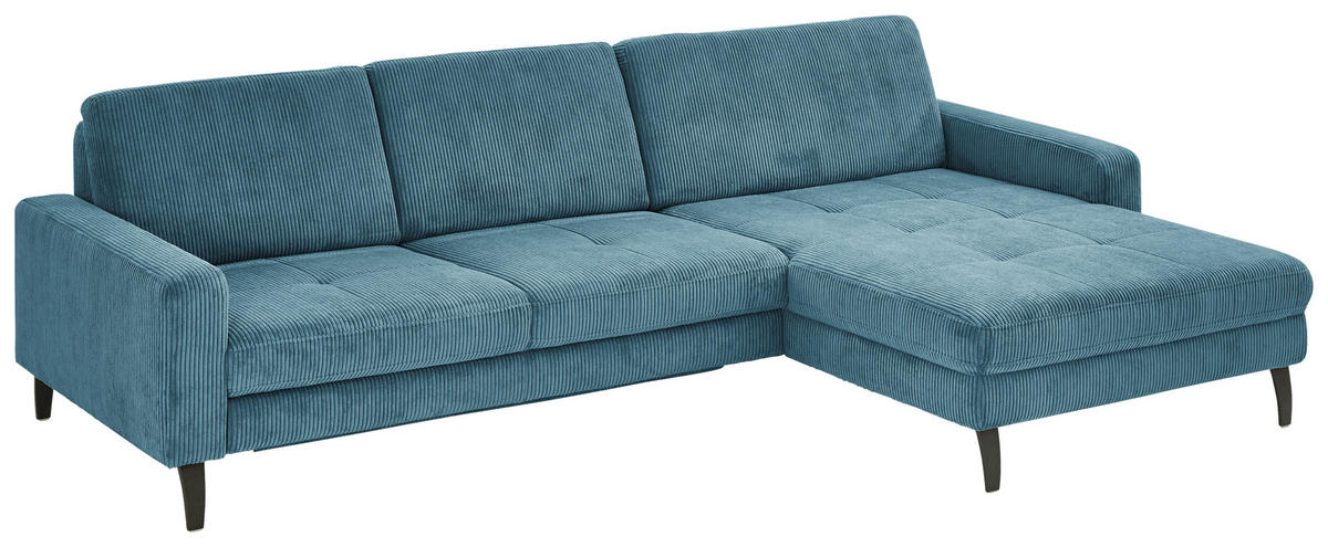 ECKSOFA in Cord Petrol  - Petrol/Schwarz, Modern, Textil/Metall (302/177cm) - Beldomo Style
