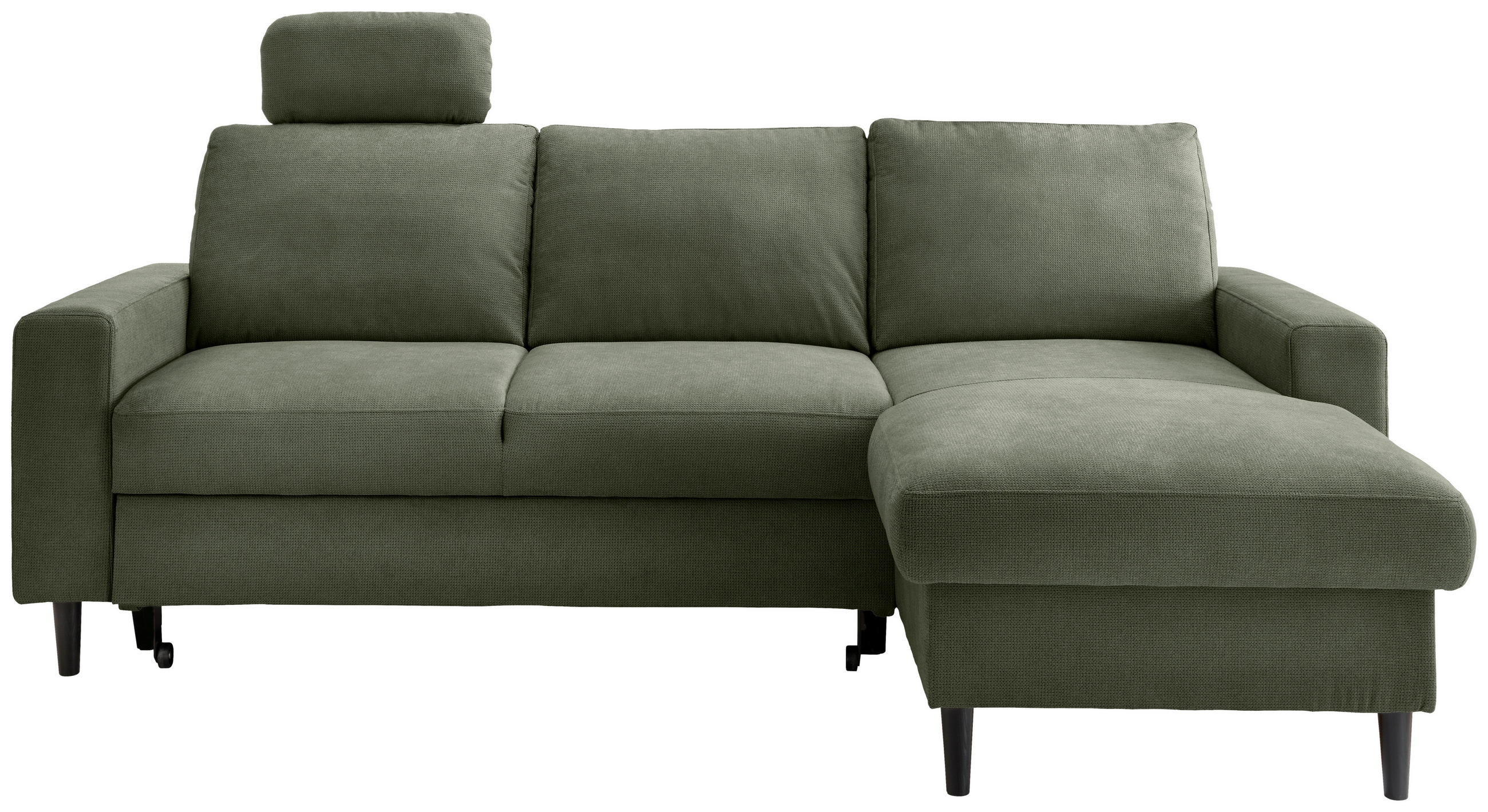 ECKSCHLAFSOFA in Chenille Dunkelgrün - Dunkelgrün/Schwarz, Modern, Holz/Textil (234/147cm) - Livetastic